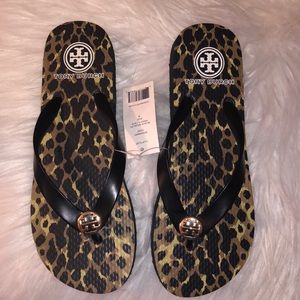 Tory Burch leopard print flip flops
